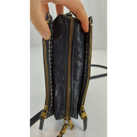 Fossil Campbell Mini Crossbody Black White Stripe Purse Adjustable Strap - Picture 8 of 11